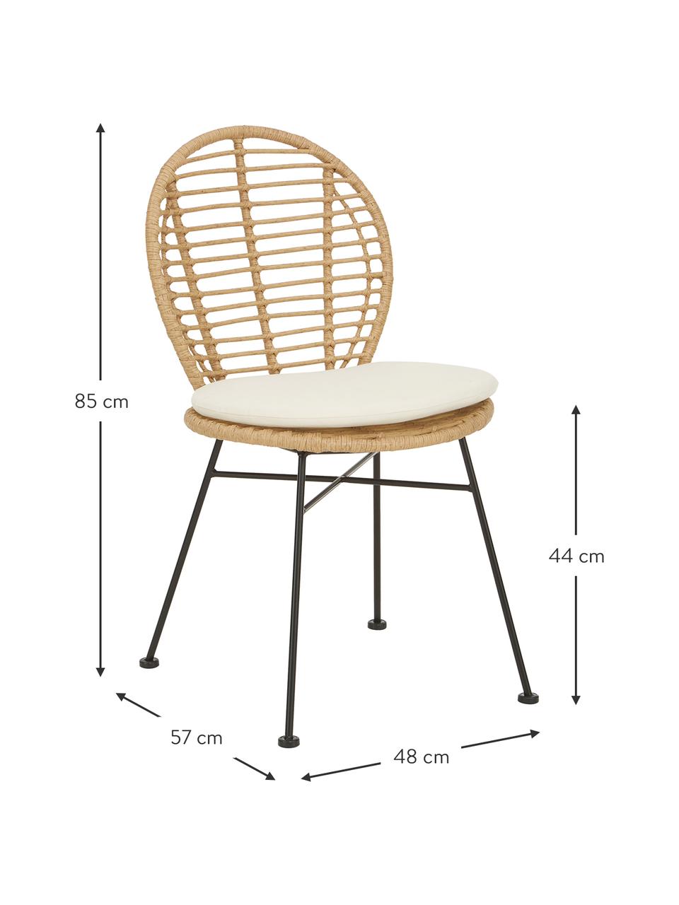 Polyrotan stoelen Cordula met stoelkussen, 2 stuks, Zitvlak: polyethyleen vlechtwerk, Frame: gepoedercoat metaal, Lichtbruin, zwart, B 48 x D 57 cm