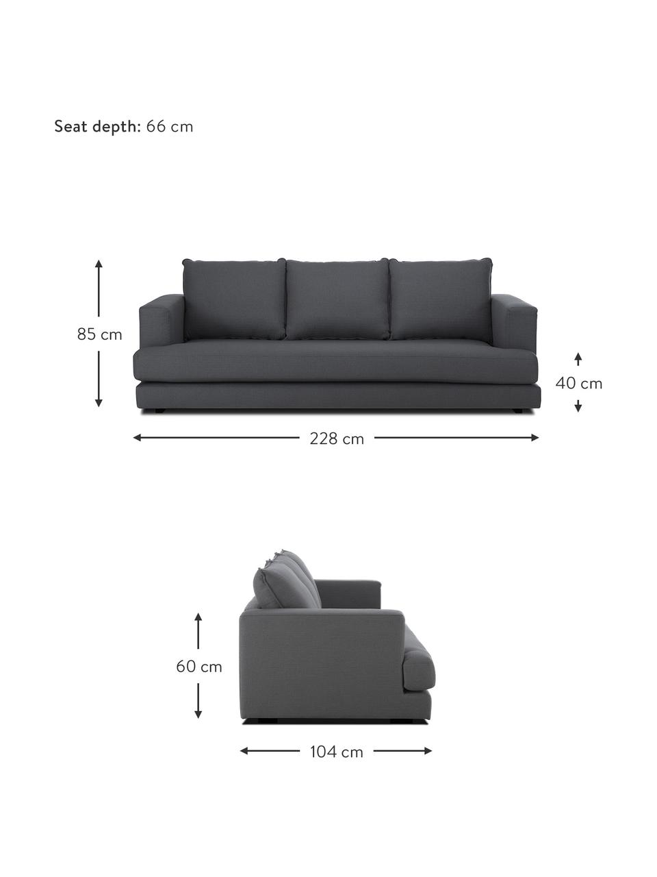Pohovka Tribeca (3místná), Antracitová, Š 228 cm, H 104 cm