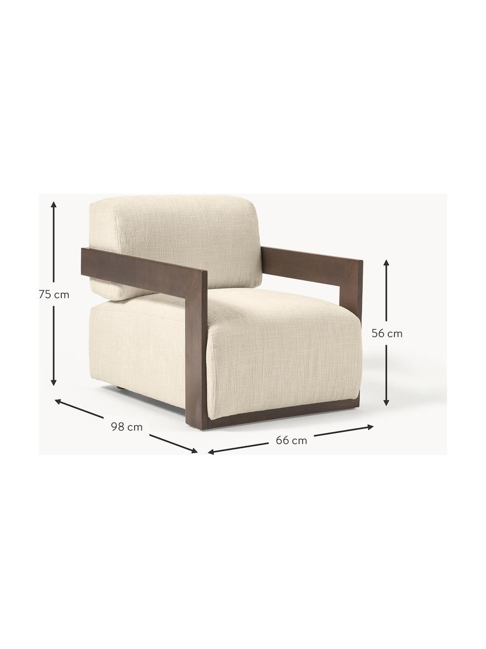 Loungesessel Cooper, Bezug: 97 % Polyester, 3 % Leine, Gestell: Massives Eschenholz, Schi, Beine: Eichenholz, Webstoff Off White, B 71 x T 98 cm