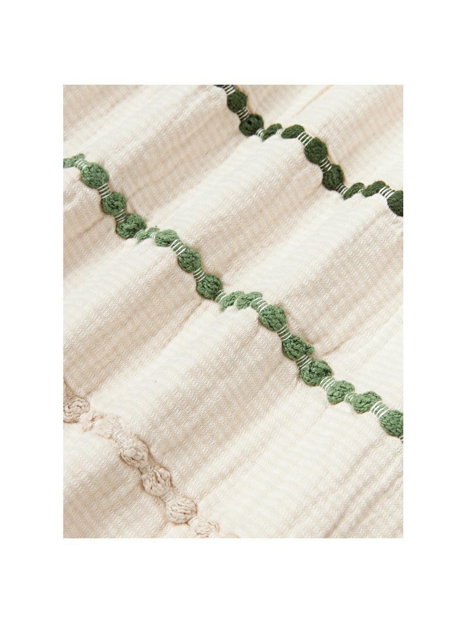 Housse de couette en percale de coton Arabella, Tons verts, blanc crème, larg. 200 x long. 200 cm