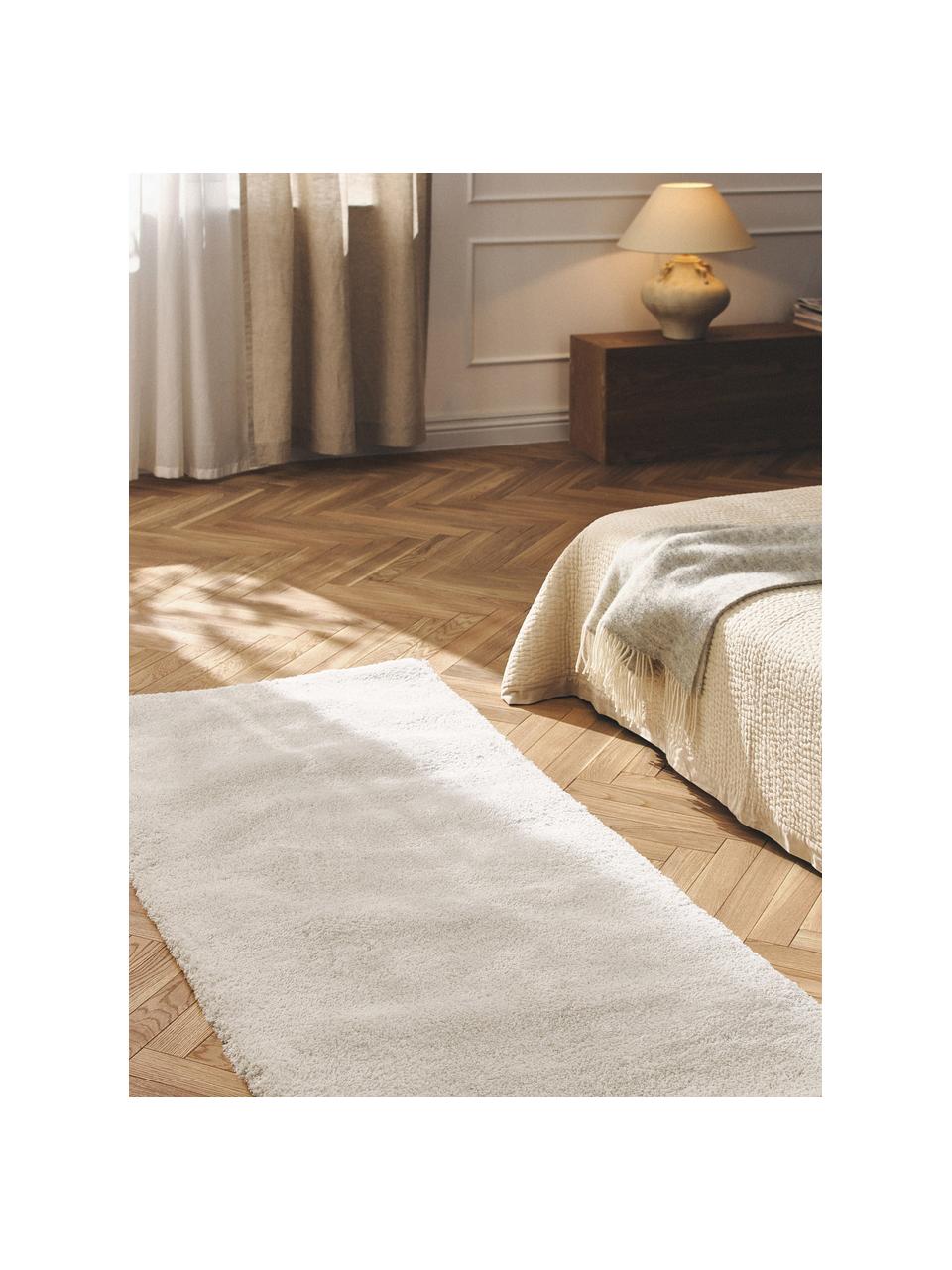 Flauschiger Hochflor-Läufer Leighton, Mikrofaser (100 % Polyester, GRS-zertifiziert), Off White, B 80 x L 200 cm