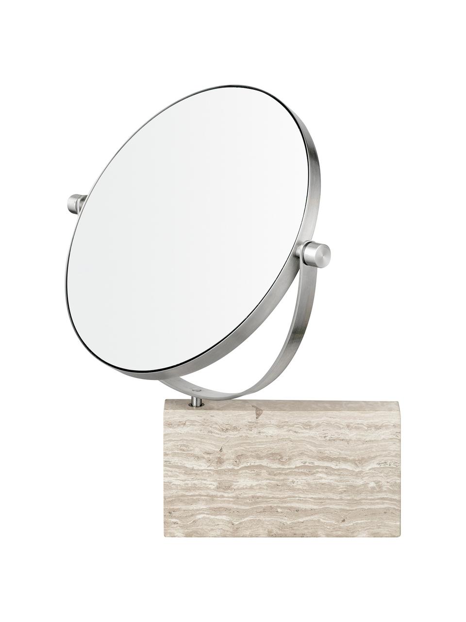 Mramorové kosmetické zrcadlo s nástěnným držákem Lamura, Béžová, stříbrná, Ø 23 cm, V 27 cm