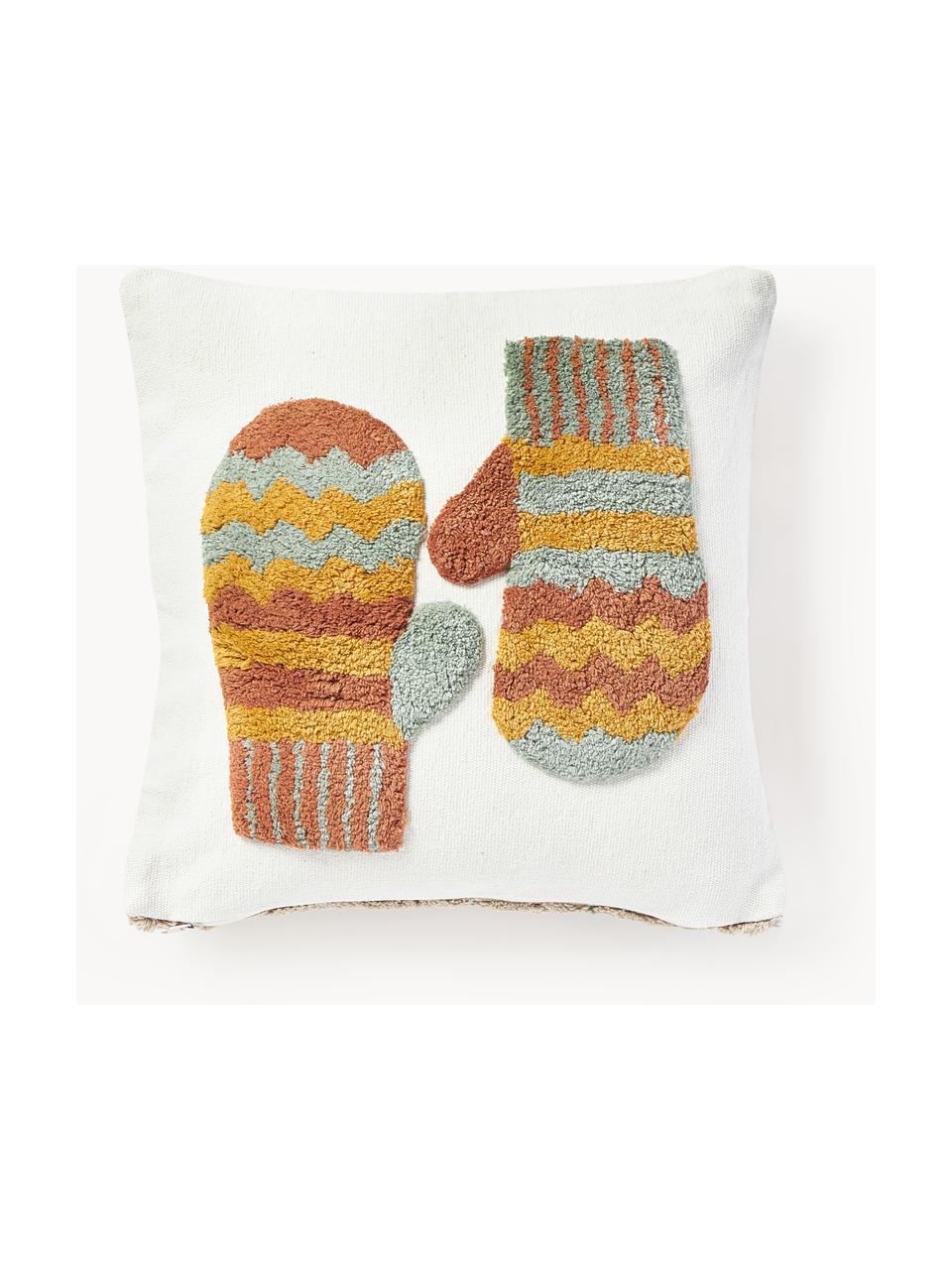 Copricuscino reversibile in tessuto capitonné con motivo invernale Nathaniel, 100% cotone, Ocra, verde salvia, giallo, Larg. 45 x Lung. 45 cm