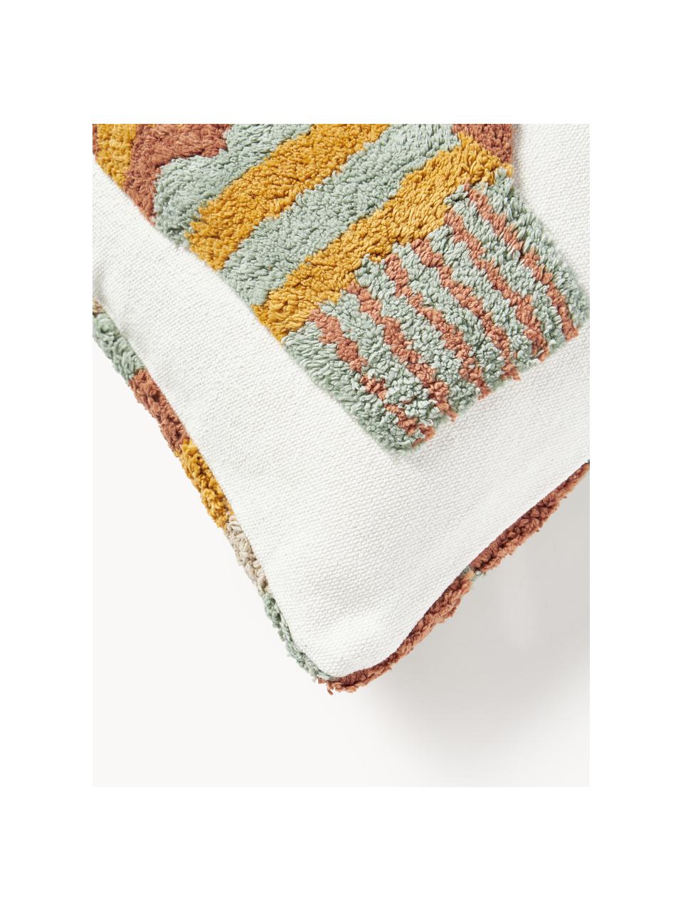 Copricuscino reversibile in tessuto capitonné con motivo invernale Nathaniel, 100% cotone, Ocra, verde salvia, giallo, Larg. 45 x Lung. 45 cm
