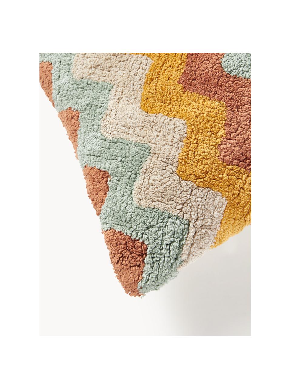 Housse de coussin 45x45 réversible hivernale Nathaniel, 100% coton, Ocre, vert sauge, jaune, larg. 45 x long. 45 cm