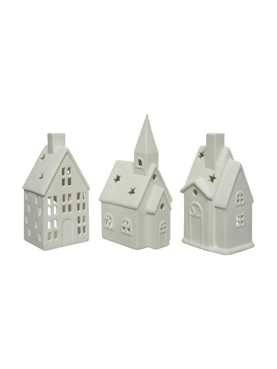 Portavelas City, 3 uds., Porcelana, Blanco, An 7 x Al 16 cm