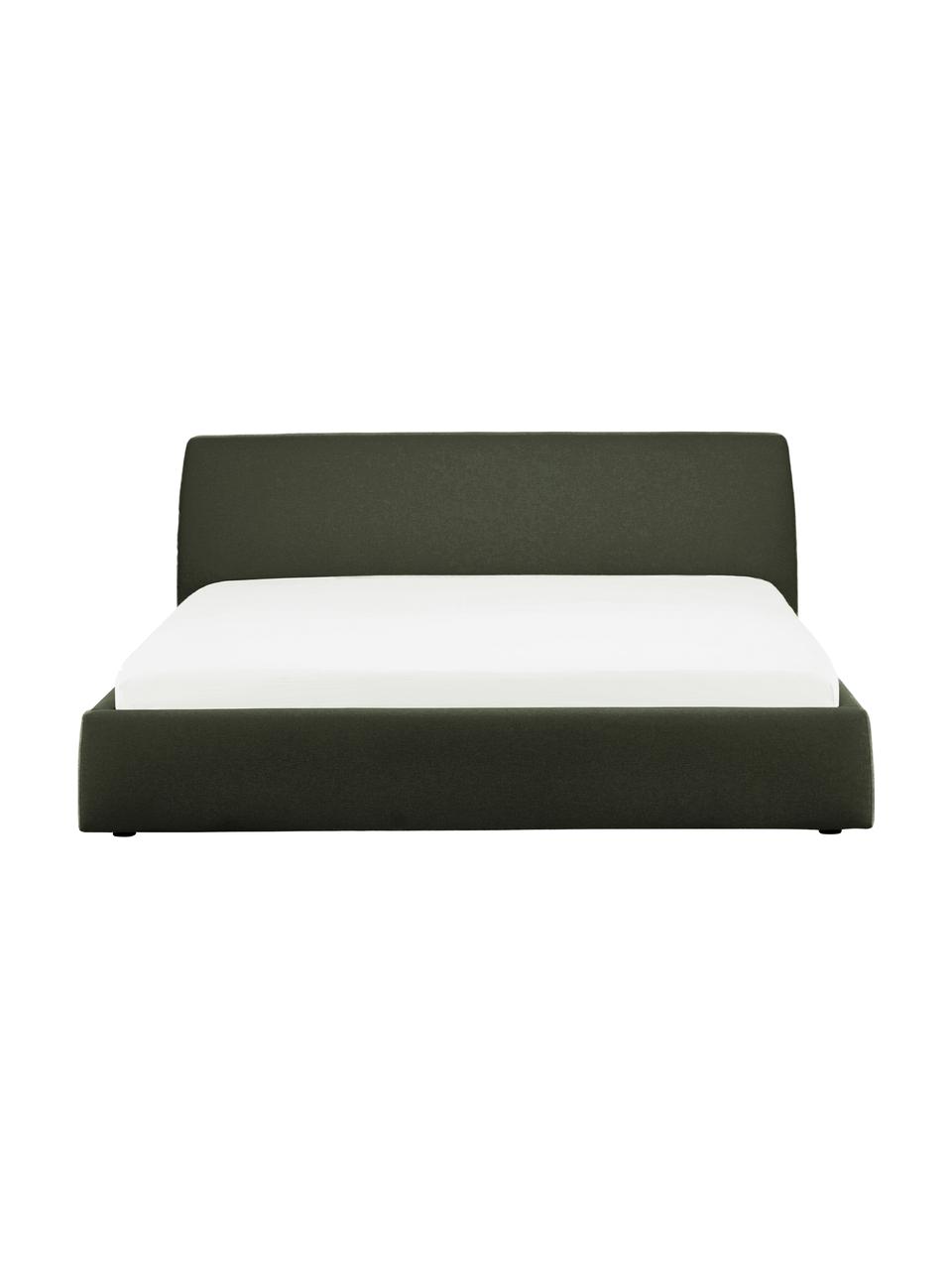 Cama tapizada Cloud, Tapizado: tejido finamente texturiz, Estructura: madera maciza de pino con, Tejido verde oscuro, An 140 x L 200 cm