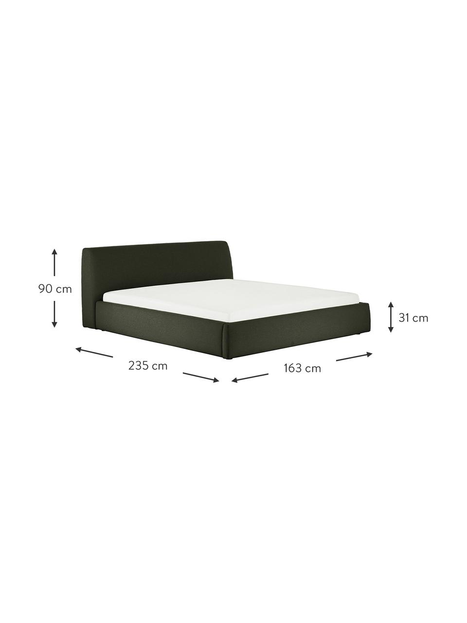Cama tapizada Cloud, Tapizado: tejido finamente texturiz, Estructura: madera maciza de pino con, Tejido verde oscuro, An 140 x L 200 cm