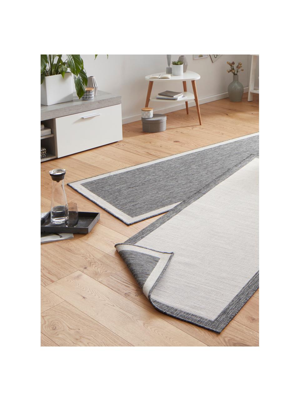 Tapis réversible intérieur-extérieur gris/crème Panama, 100 % polypropylène, Gris, beige, larg. 80 x long. 250 cm