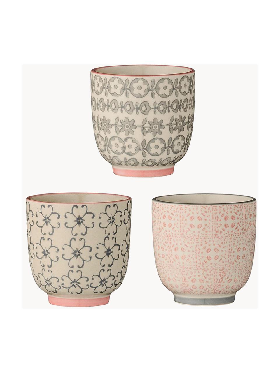 Set di 3 tazze senza manico Cécile, Ceramica, Beige, grigio, rosa, Ø 7 x Alt. 7 cm, 180 ml