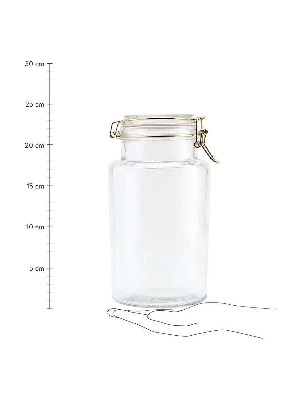 Aufbewahrungsdose Vario mit goldenen Applikationen, verschiedene Grössen, Glas, Edelstahl, Transparent, Ø 13 x H 24 cm, 1,9 L