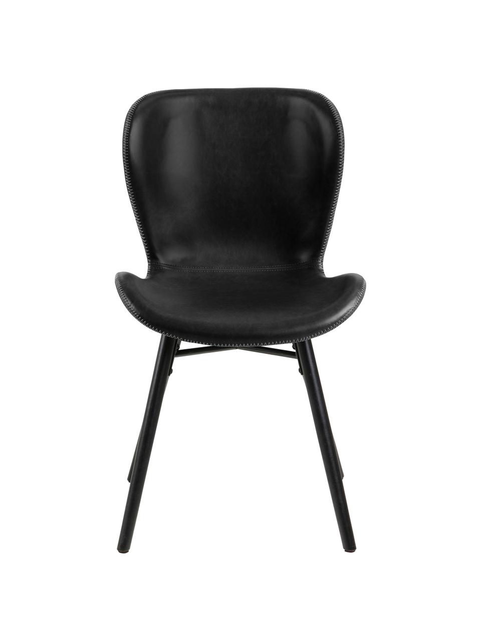Chaise noire en cuir synthétique rembourrée Batilda, 2 pièces, Cuir synthétique noir