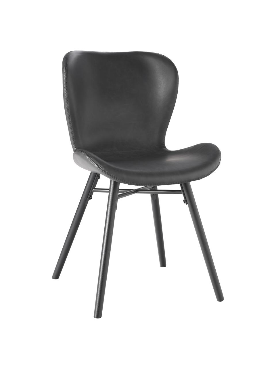 Sedia imbottita in similpelle Batilda 2 pz, Rivestimento: pelle ecologica (poliuret, Gambe: legno di caucciù, laccato, Struttura: metallo verniciato a polv, Similpelle nero, nero, Larg. 47 x Prof. 53 cm