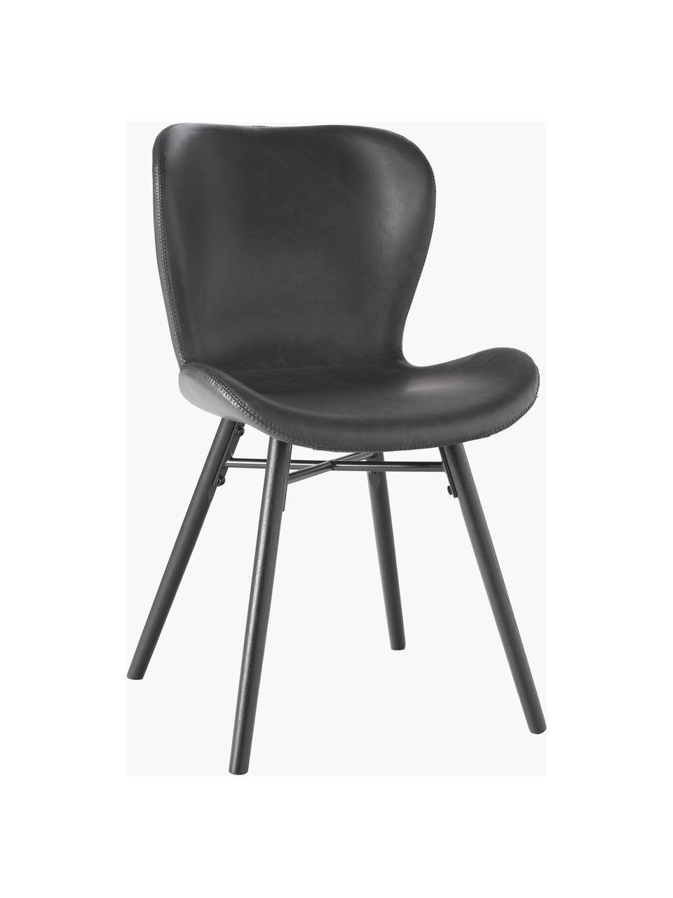 Chaises en cuir synthétique rembourrées Batilda, 2 pièces, Cuir synthétique noir, noir, larg. 47 x prof. 53 cm