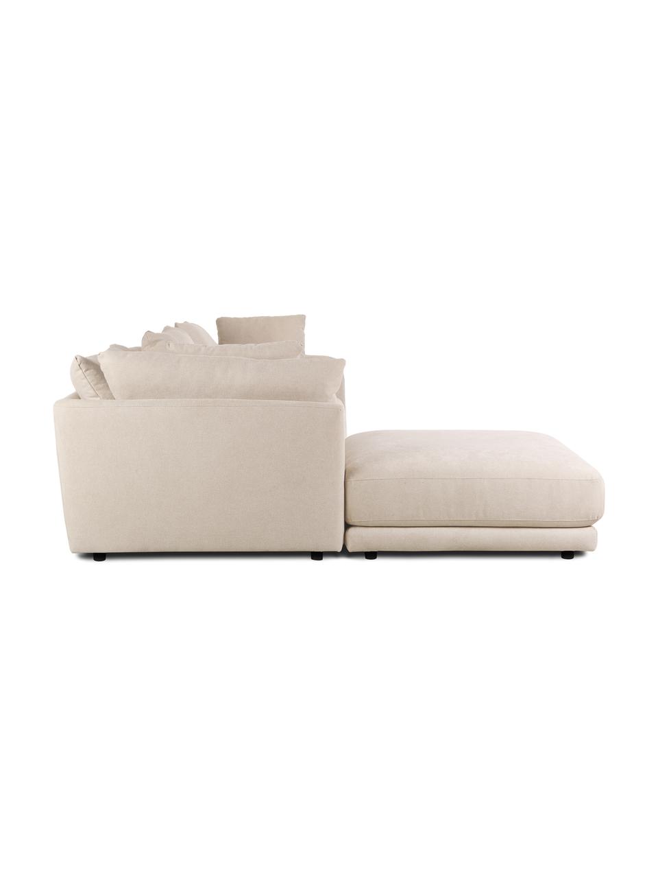Modulares Sofa Jasmin (3-Sitzer) mit Hocker in Beige, Bezug: 85% Polyester, 15% Nylon , Gestell: Massives Fichtenholz FSC-, Füße: Kunststoff, Webstoff Beige, 300 x 84 cm