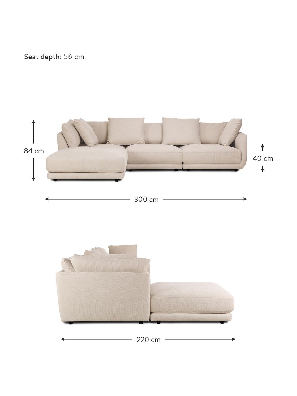 Modulárna pohovka s podnožkou Jasmin (3-miestna), Béžová, Š 300 x V 84 cm