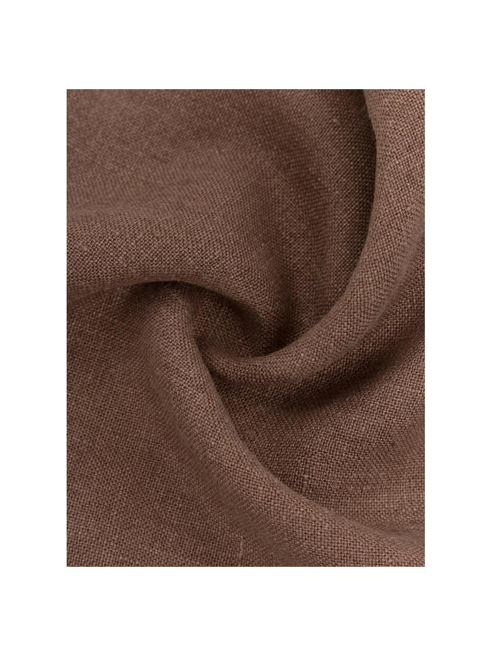 Funda de cojín de lino con flecos Luana, 100% lino

Por naturaleza, el lino tiene un tacto bastante aspero y un aspecto arrugado natural
La alta resistencia al desgarro hace que el lino sea muy resistente, Marrón oscuro, An 50 x L 50 cm