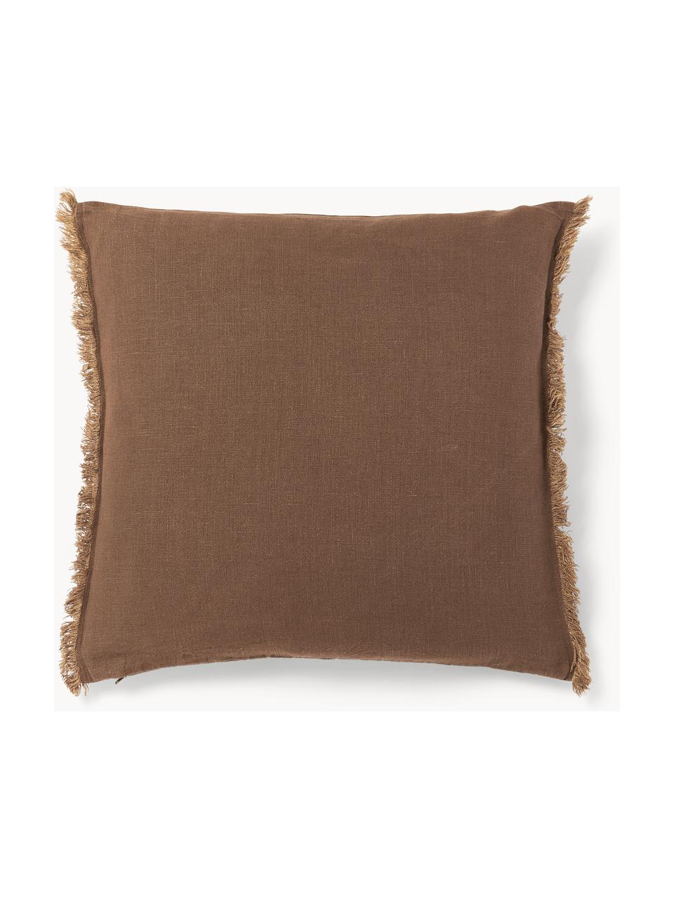 Housse de coussin pur lin avec franges Luana, 100 % pur lin

Le lin est naturellement doté d'un toucher plutôt rugueux et d'un aspect froissé
Sa résistance élevée au accrocs lui confère robustesse et longévité, Brun foncé, larg. 50 x long. 50 cm