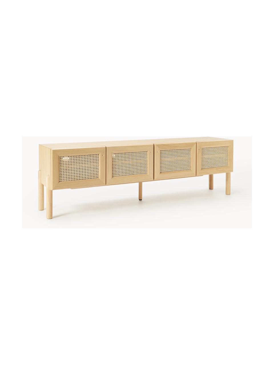 Aparador de roble con tejido vienés Jolie, Estructura: tablero de fibra de densi, Patas: madera de roble macizo, Madera de roble, beige, An 180 x Al 55 cm