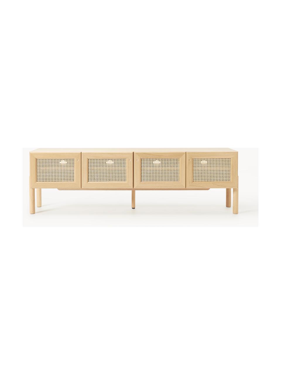 Aparador de roble con tejido vienés Jolie, Estructura: tablero de fibras de dens, Patas: madera de roble macizo, Madera de roble, beige, An 180 x Al 55 cm