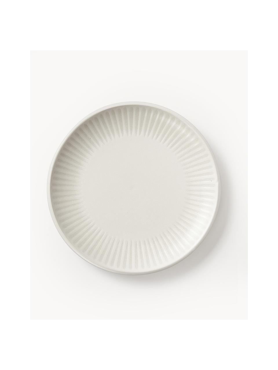 Ontbijtbord Zabelle met streepversiering, 4 stuks, Keramiek, Gebroken wit, lichtbeige, Ø 23 x H 3 cm