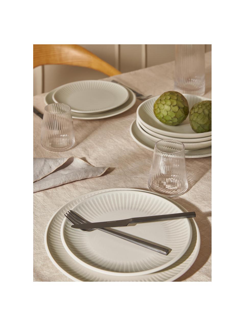 Platos postre con relieves Zabelle, 4 uds., Gres, Off White, beige claro, Ø 23 x Al 3 cm