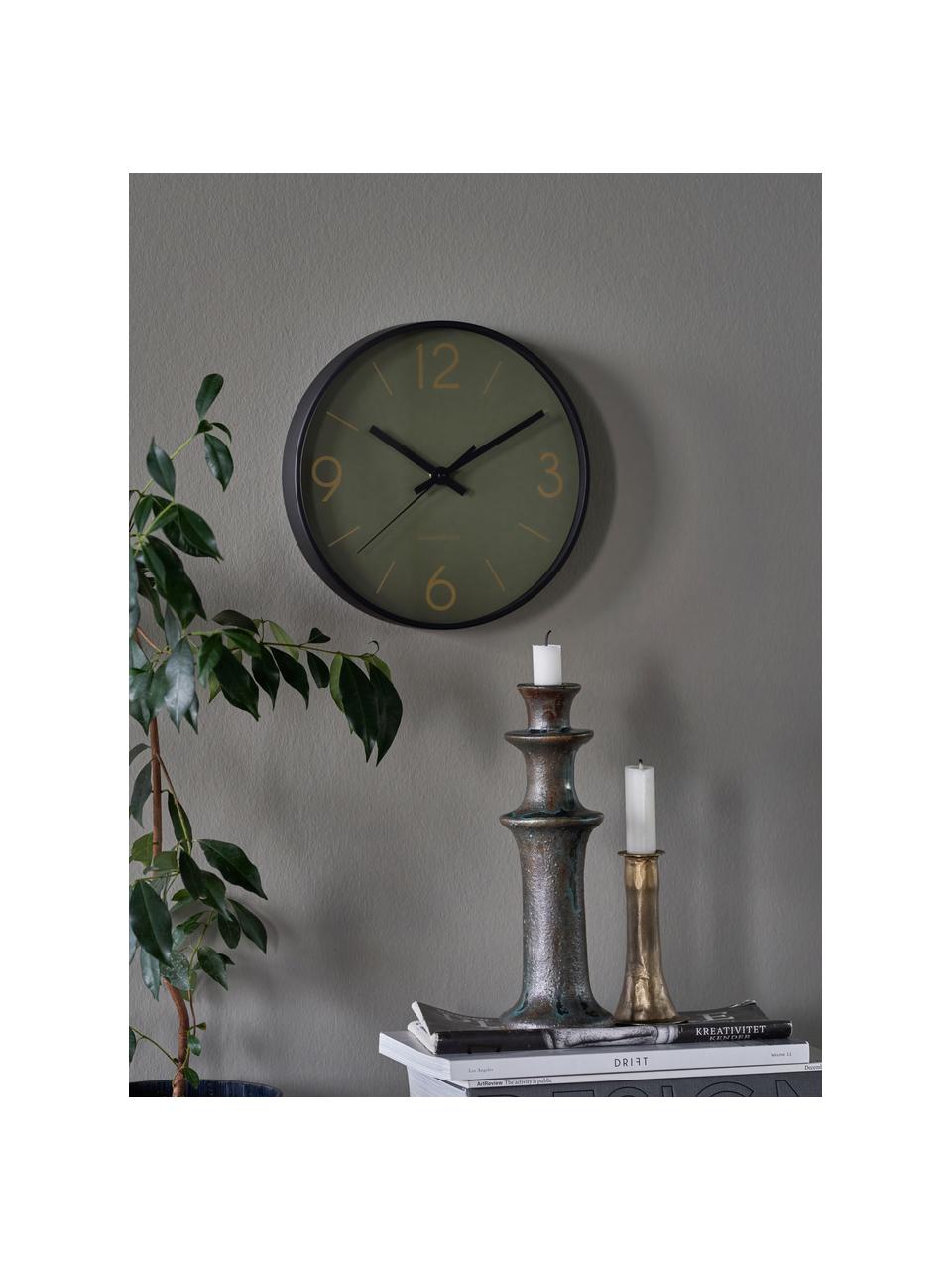 Wandklok Time, Frame: gecoat aluminium, glas, Saliegroen, zwart, Ø 25 x D 4 cm