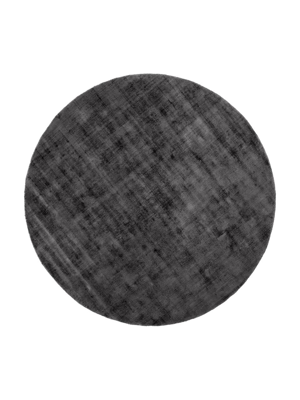 Rond viscose vloerkleed Jane in antraciet-zwart, handgeweven, Onderzijde: 100% katoen, Antraciet, Ø 150 cm (maat M)