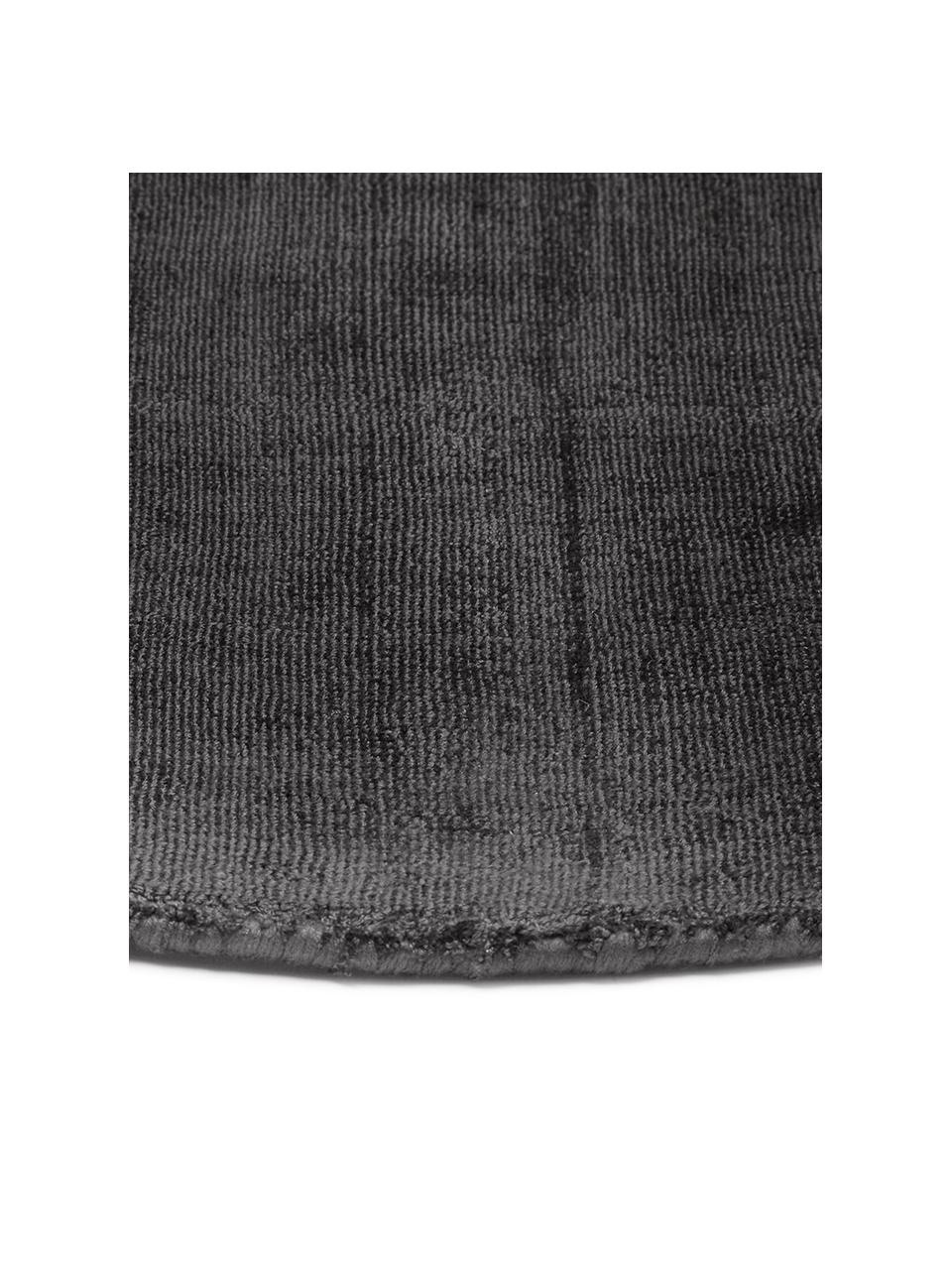 Tappeto rotondo in viscosa color nero-antracite tessuto a mano Jane, Retro: 100% cotone, Nero-antracite, Ø 200 cm (taglia L)