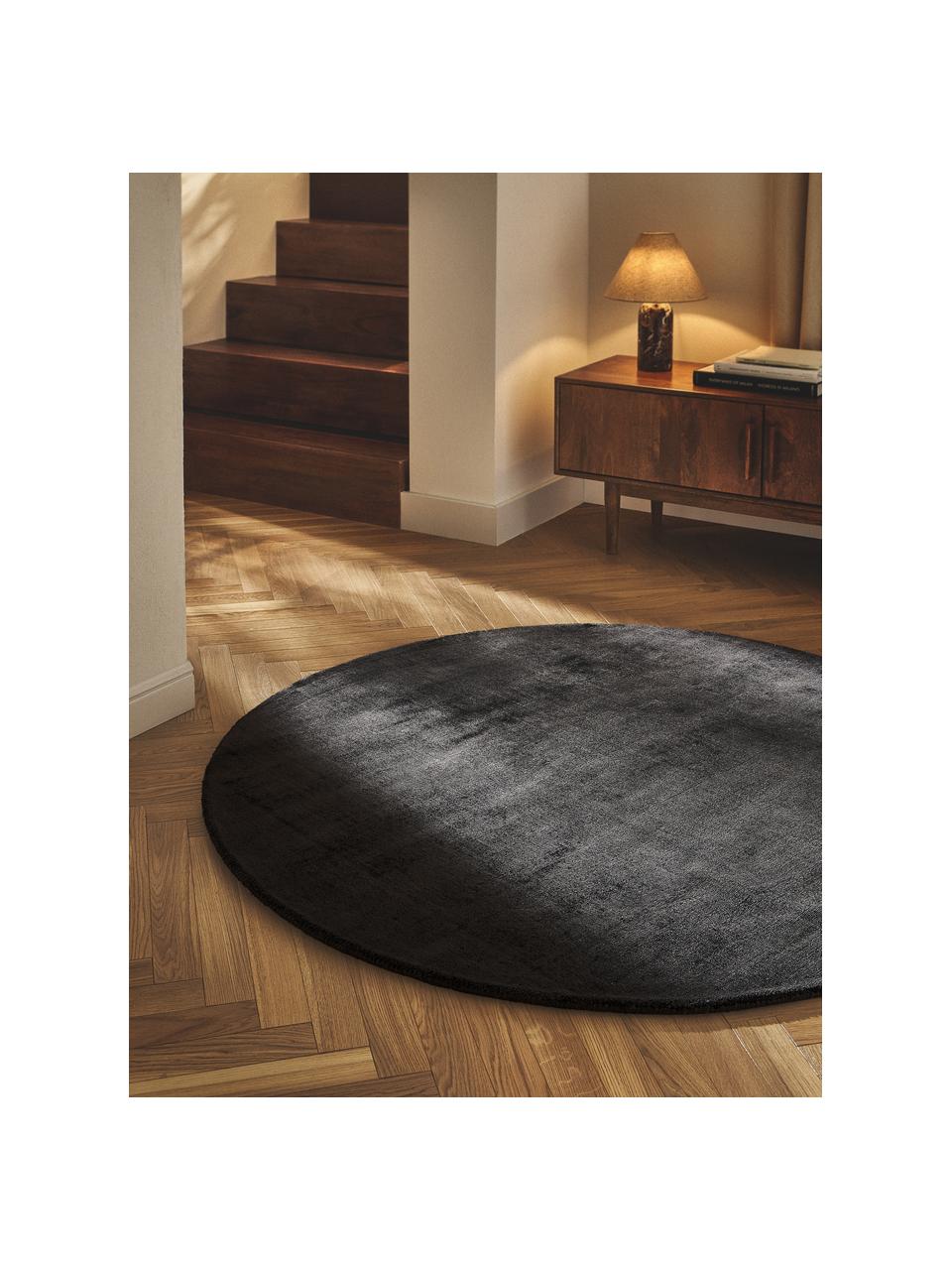 Tapis rond en viscose tissé main Jane, Anthracite, Ø 200 cm (taille L)