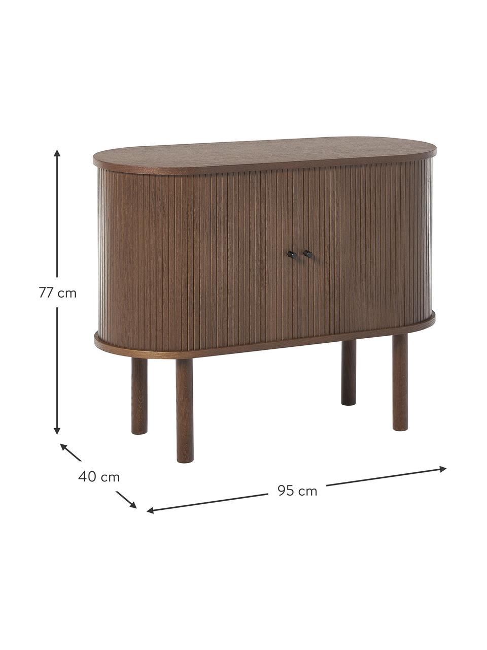 Malá skříňka s žebrovanou přední částí Calary, Vzhled ořechového dřeva, Š 95 cm, V 77 cm