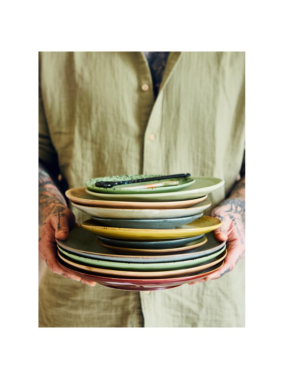 Ručně vyrobené snídaňové talíře v retro stylu 70's, 2 ks, Kamenina, Odstíny zelené, Ø 22 cm