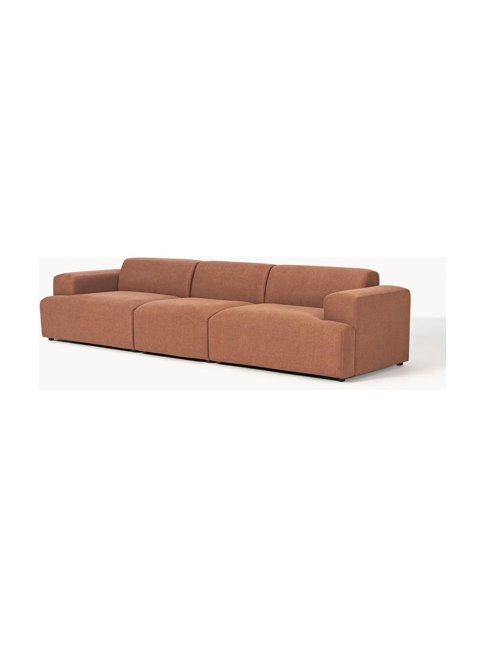 Sofa Melva (4-Sitzer), Bezug: 100 % Polyester Der strap, Gestell: Massives Kiefern- und Fic, Füße: Kunststoff Dieses Produkt, Webstoff Nougat, B 319 x T 101 cm