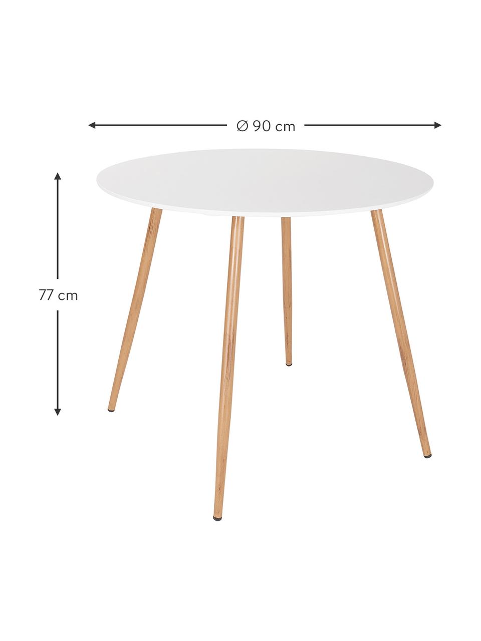Runder Gartentisch Linea, Ø 90 cm, Tischplatte: Metall, beschichtet, Beine: Metall, beschichtet, Weiß, Hellbraun, Ø 90 cm x H 77 cm