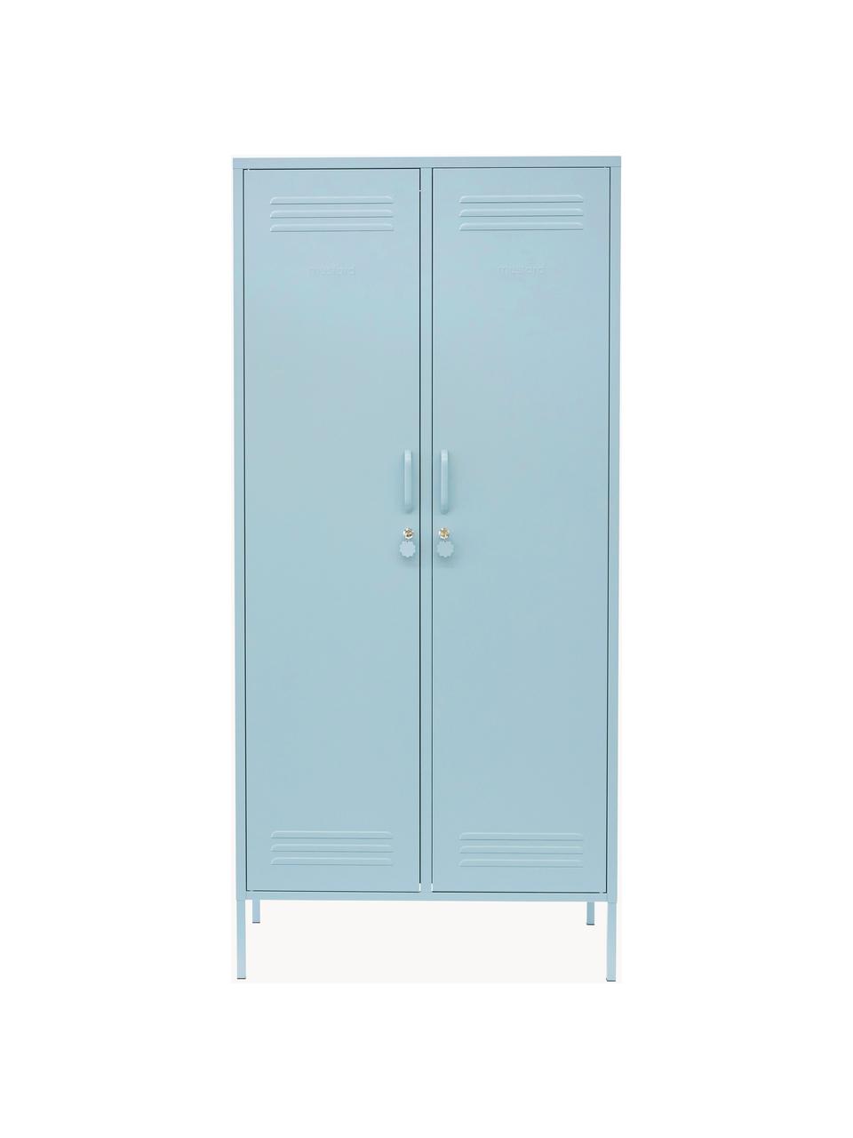 Kleiner Kleiderschrank The Twinny, Stahl, pulverbeschichtet, Hellblau, B 85 x H 183 cm