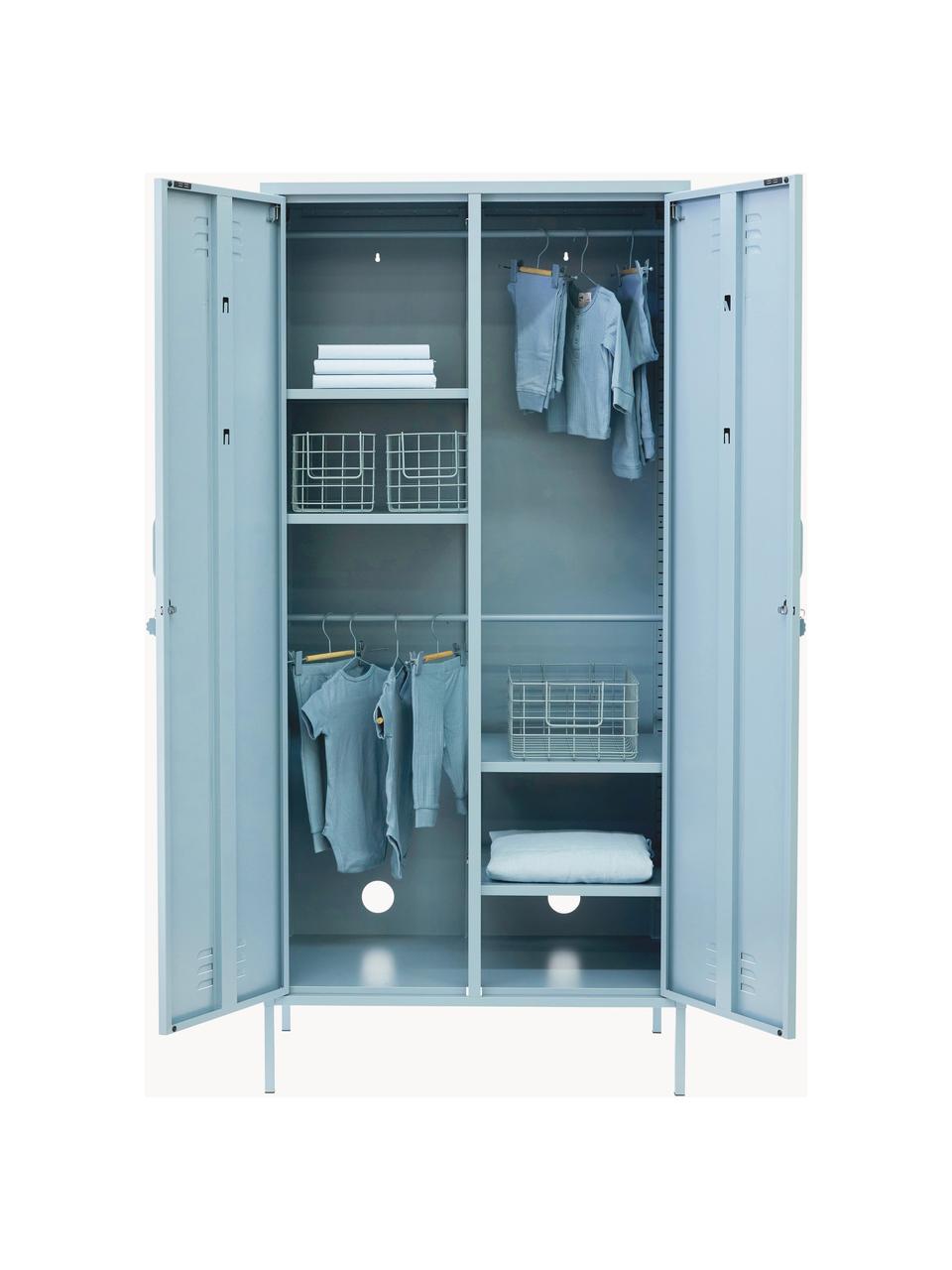 Petite armoire Twinny, Acier, revêtement par poudre, Bleu ciel, larg. 85 x haut. 183 cm