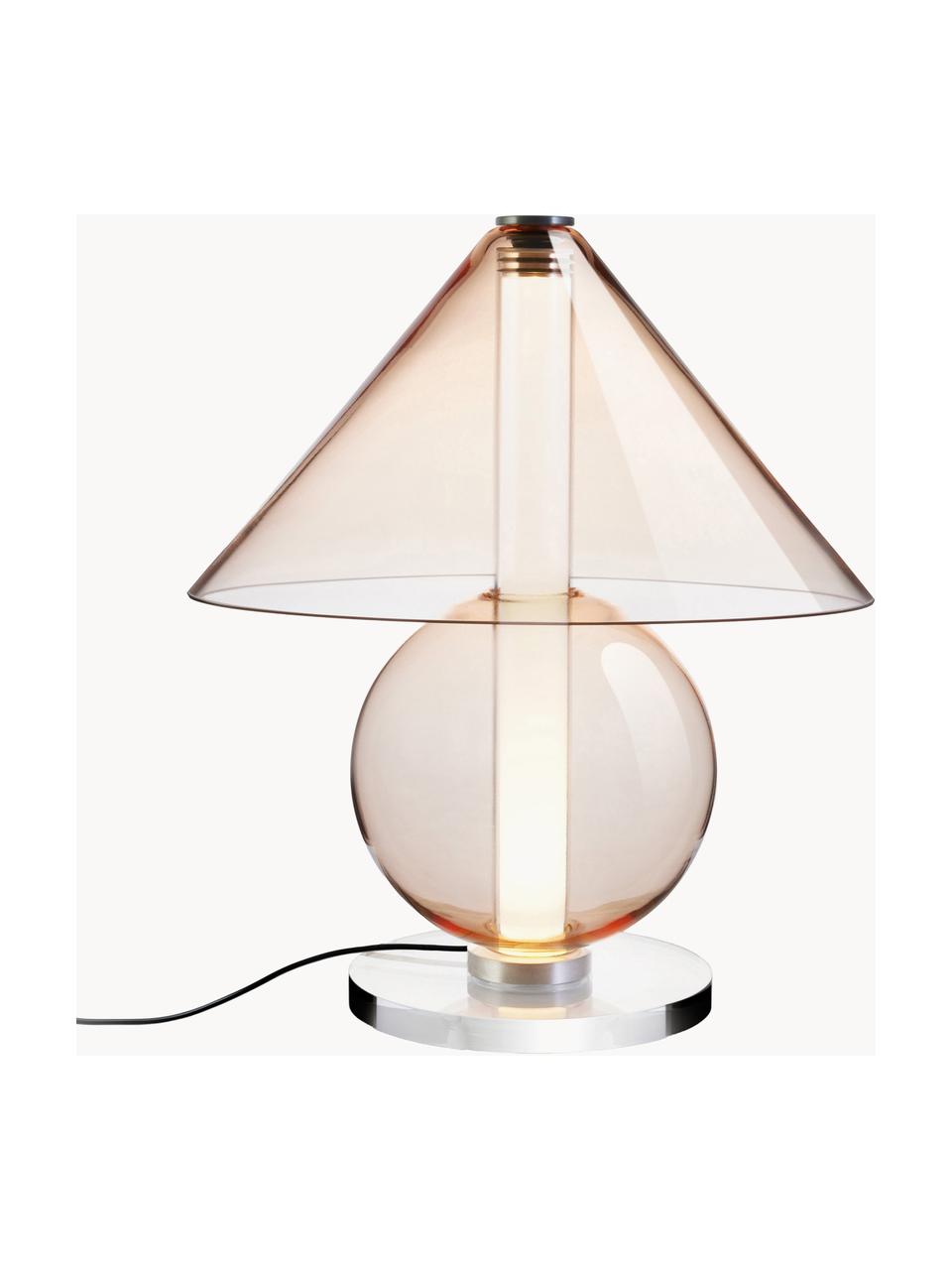 Mundgeblasene LED-Tischlampe Fragile, dimmbar, Peach transparent, Silberfarben, Ø 31 x H 35 cm