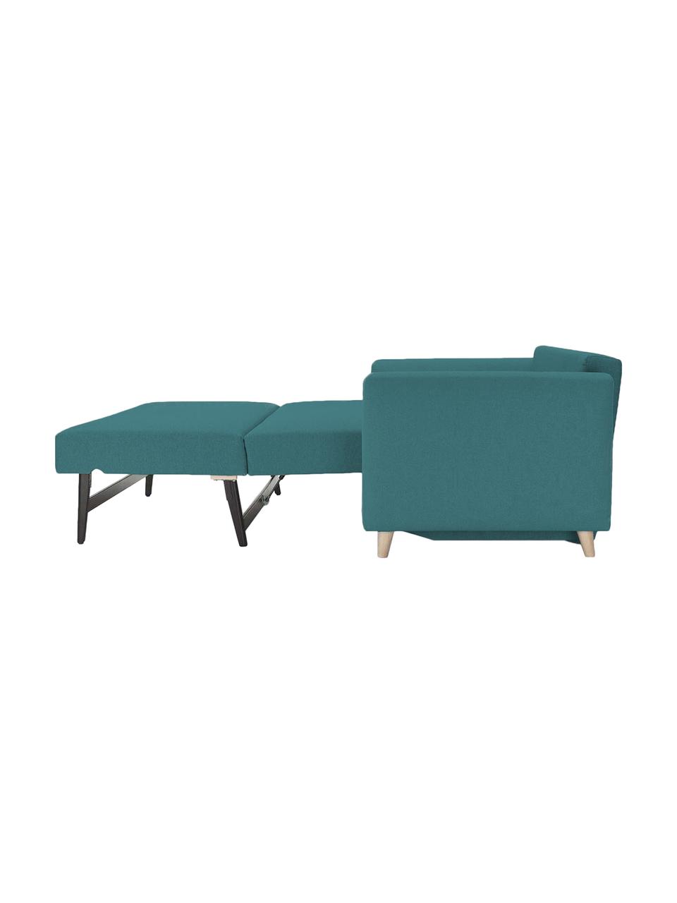 Schlafsofa Bruno (2-Sitzer) in Türkis, ausklappbar, Bezug: Pflegeleichtes robustes P, Rahmen: Massivholz, Webstoff Türkis, B 180 x T 84 cm