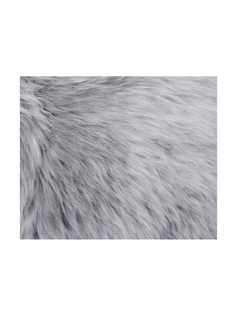 Federa arredo in pelliccia di pecora Oslo, liscia, Retro: lino, Fronte: grigio chiaro Retro: grigio chiaro, Larg. 30 x Lung. 50 cm