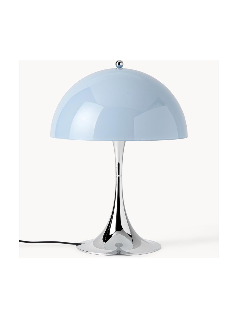 Lampa stołowa LED z funkcją przyciemniania Panthella, W 34 cm, Stelaż: aluminium powlekane, Jasnoniebieskie szkło akrylowe, odcienie srebrnego, Ø 25 x 34 cm