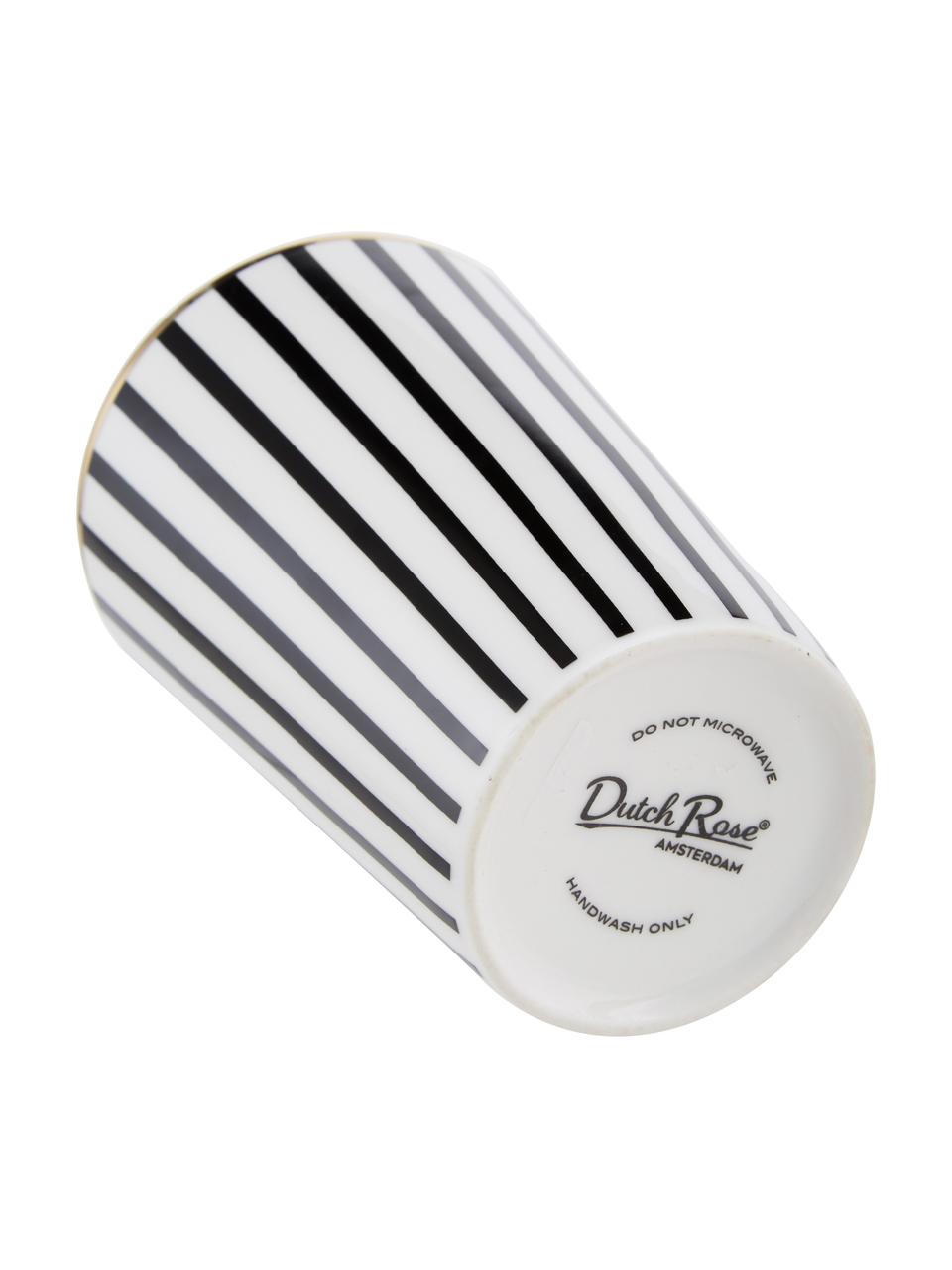 Tasses XL en porcelaine Pluto Loft, 4 pièces, Porcelaine, Noir, blanc avec bordure dorée, Ø 9 x haut. 13 cm, 430 ml