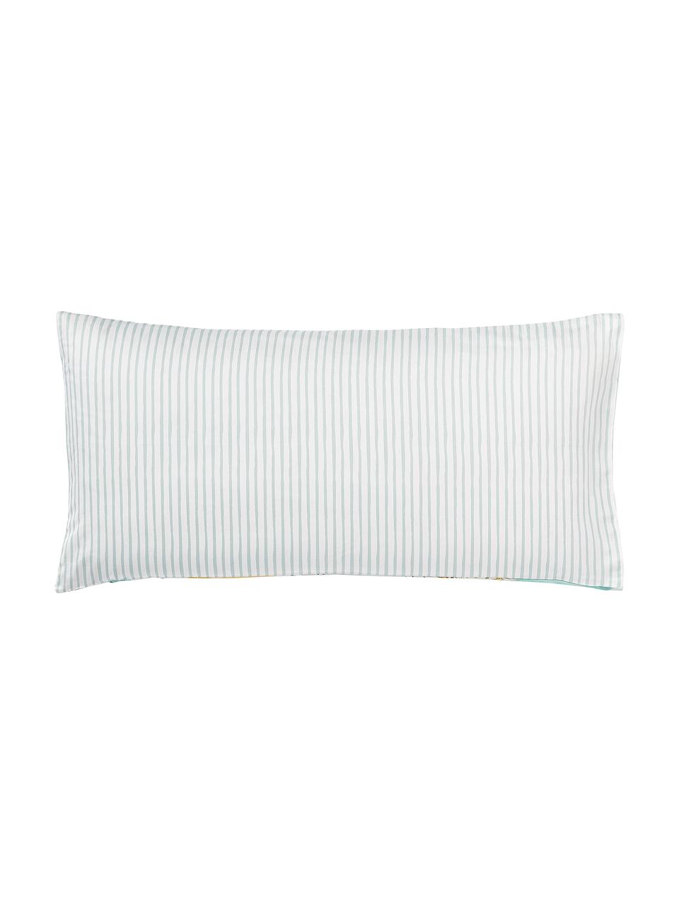 Baumwollsatin-Wendekopfkissenbezüge Garda mit Zitronen und Streifen auf der Rückseite, 2 Stück, Webart: Satin Fadendichte 200 TC,, Weiß, Gelb, Blau, B 40 x L 80 cm