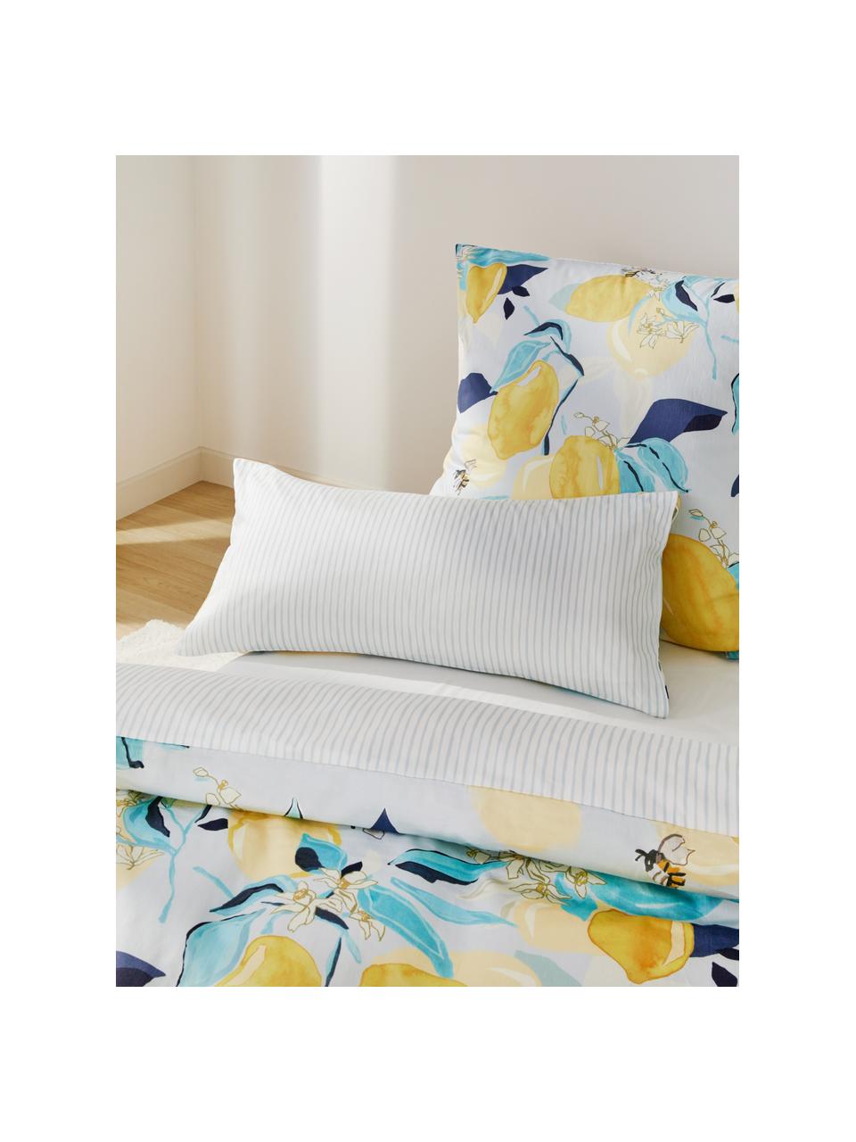 Funda de almohada doble cara de satín Garda, 2 uds, Blanco, amarillo, azul, An 40 x L 80 cm