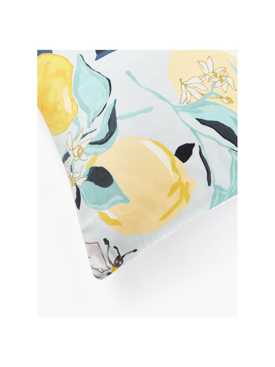 Taies d'oreiller en satin de coton réversible Garda, 2 pièces, Blanc, jaune, bleu, larg. 40 x long. 80 cm