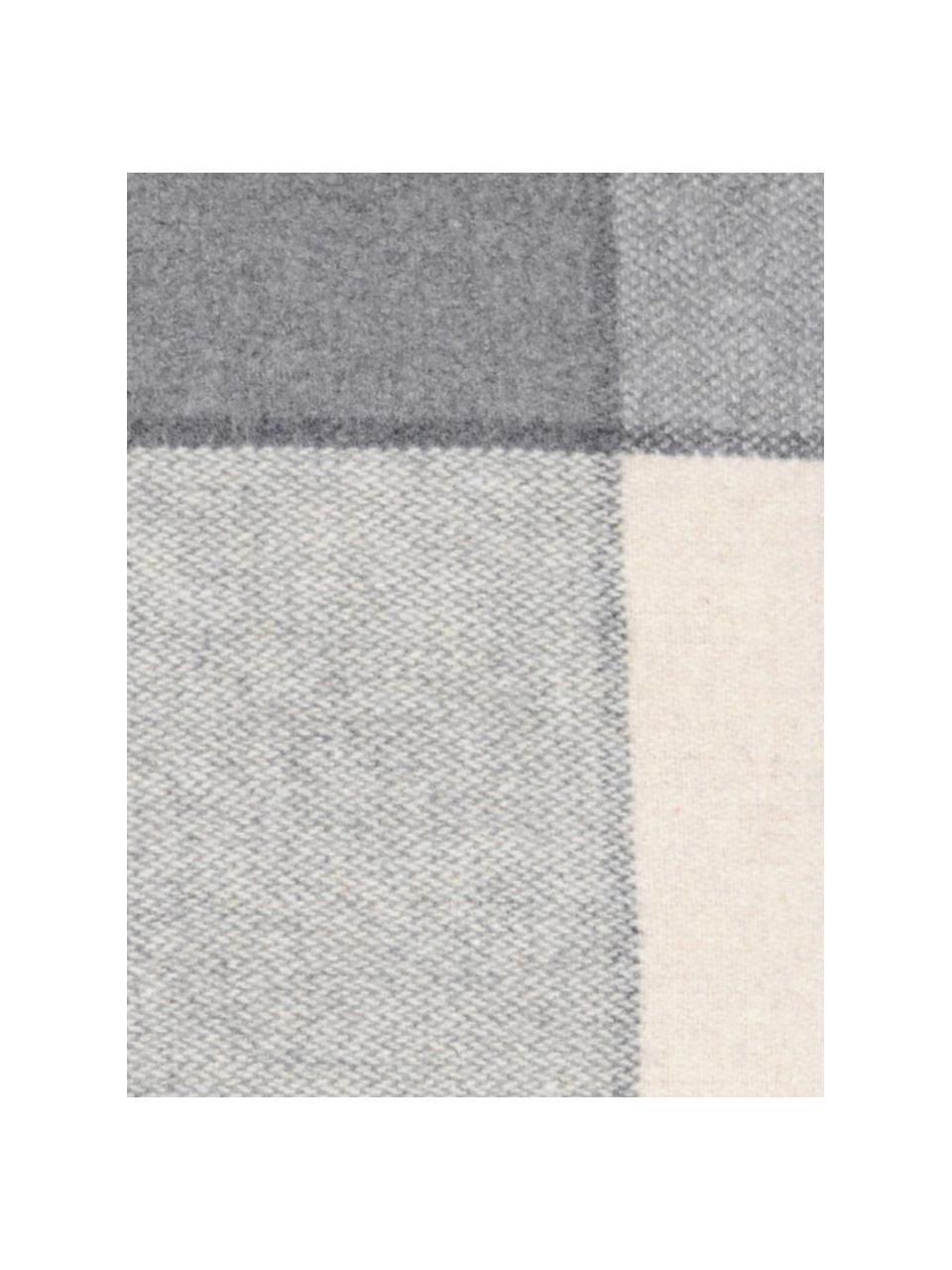 Karierte Kissenhülle Courchevel, 95% Polyester, 5% Wolle, Grau, Creme, 40 x 40 cm