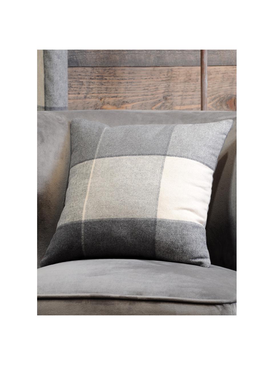 Housse de coussin 40x40 carreaux Courchevel, Gris, crème