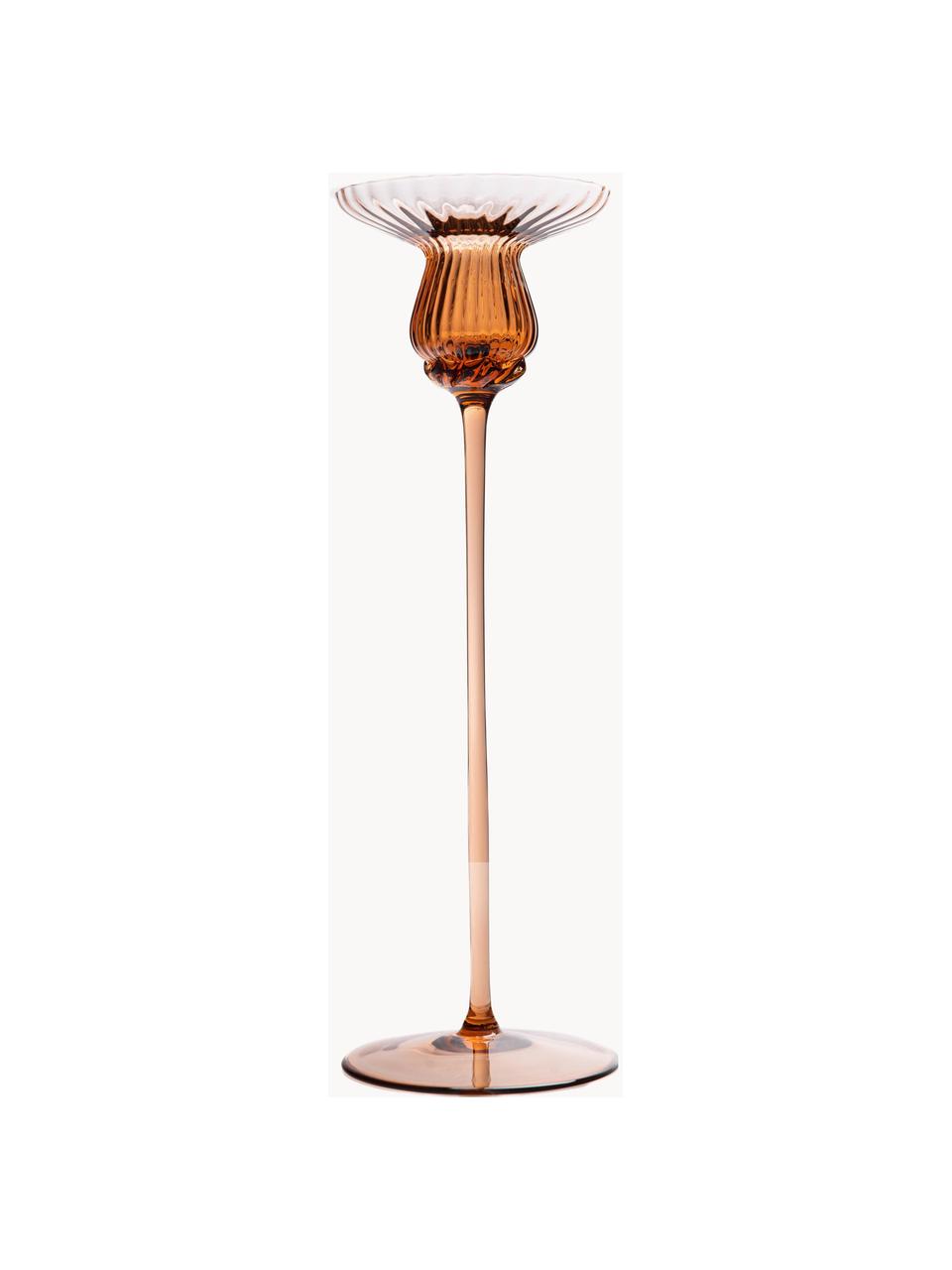 Świecznik ze szkła dmuchanego Tulipán, Szkło, Jasny brązowy, Ø 9 x W 30 cm