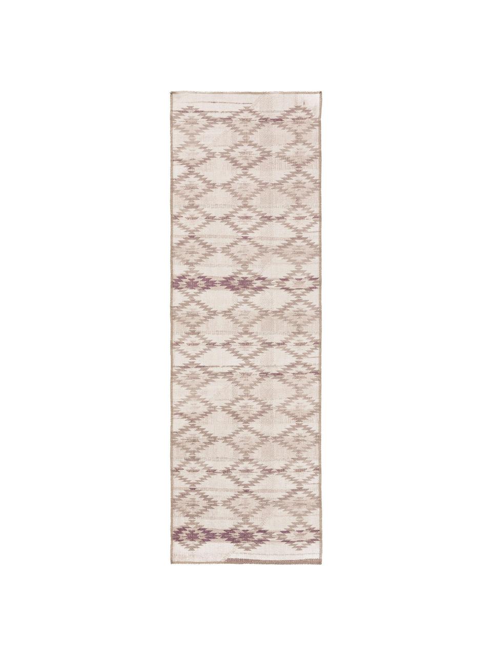 Dwustronny chodnik kilim Ana Aztec, 80% poliester 20% bawełna, Beżowy, taupe, S 75 x D 230 cm