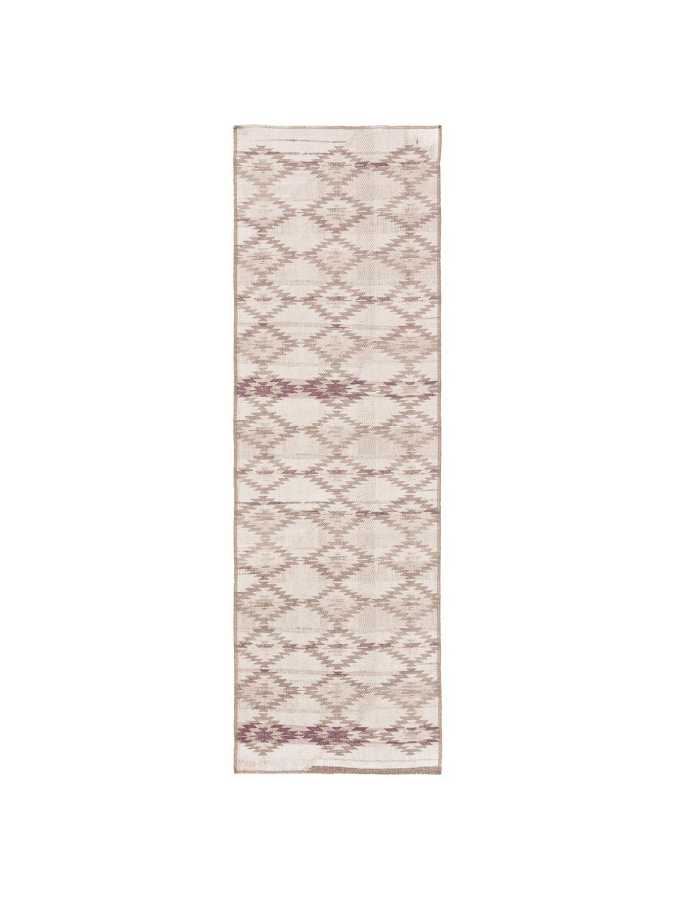 Kelim loper Ana Aztec met ethnopatroon in beige, 80% polyester 20% katoen, Beige, taupe, 75 x 230 cm