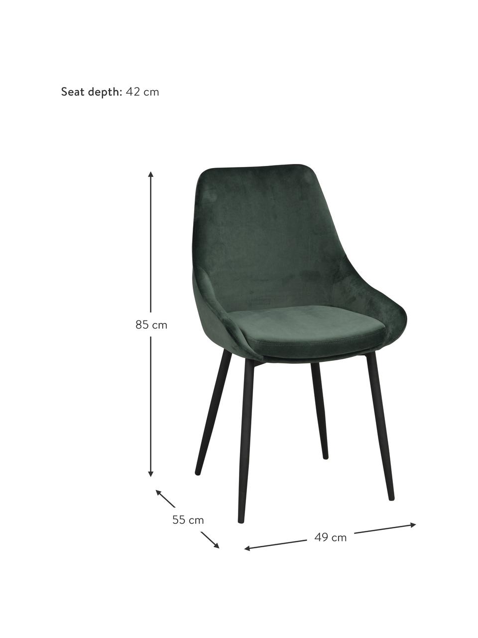Krzesło tapicerowane z aksamitu Sierra, 2 szt., Tapicerka: 100% aksamit poliestrowy, Nogi: metal lakierowany, Zielony aksamit, S 49 x G 55 cm